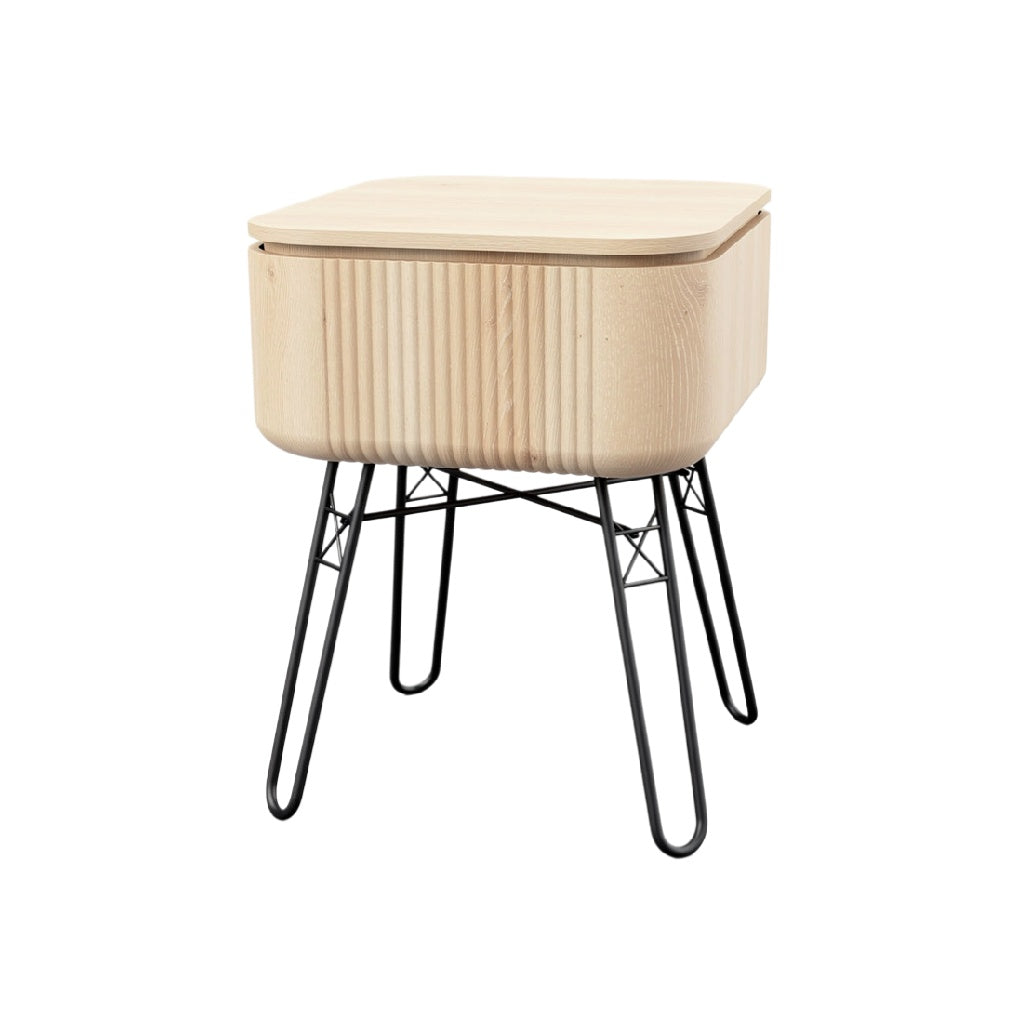 Modern Minimalist Wooden Side Table with Ribbed Design and Metal Legs